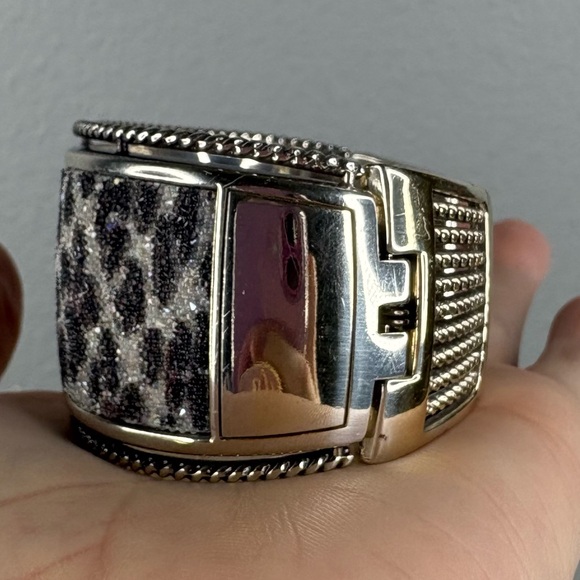 Brighton Leopard Print Crystal Wide Cuff Bracelet with Hinged Closure - Picture 7 of 15